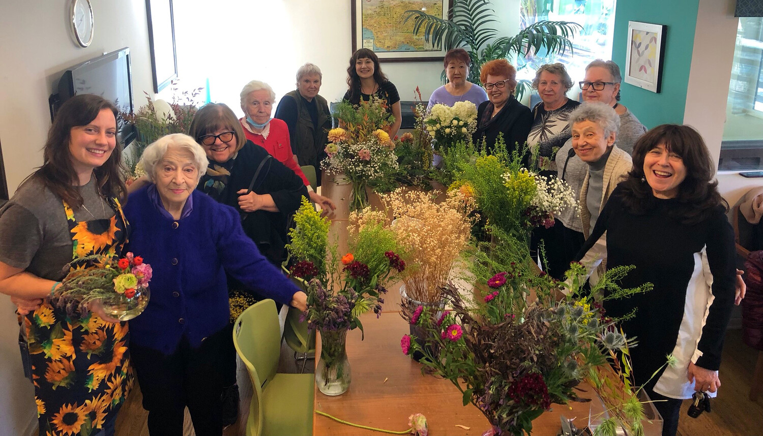 Flower arranging with Senior residents at Hayworth House