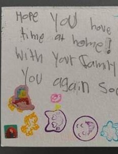 Child's note - hope you have time at home with your family